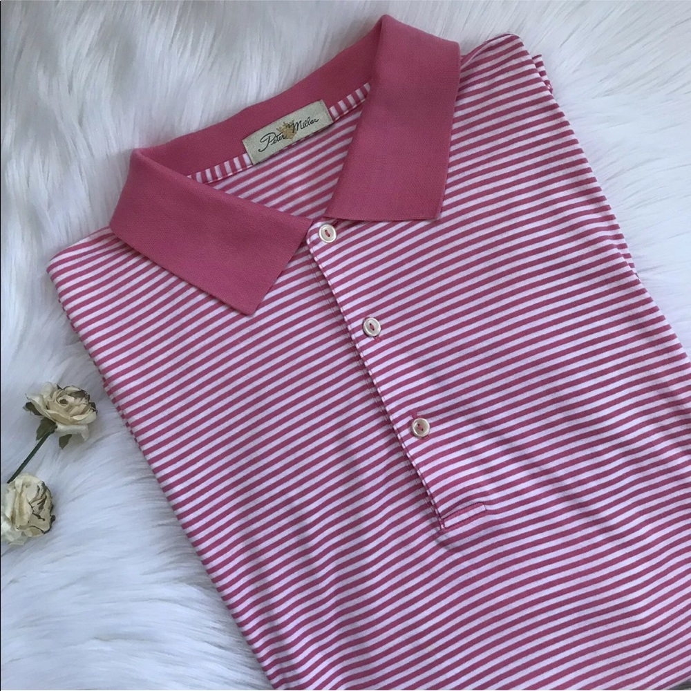 Peter Millar Polo Shirt Pink White Short Sleeve